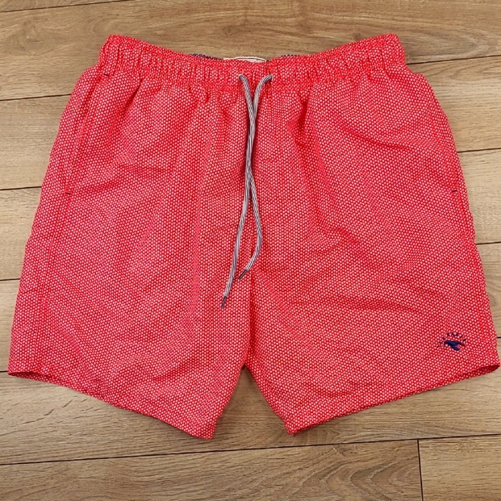 TED BAKER Red Pink White Abstract Geometric Pattern 4 / L Mens Beach Swim Trunks
